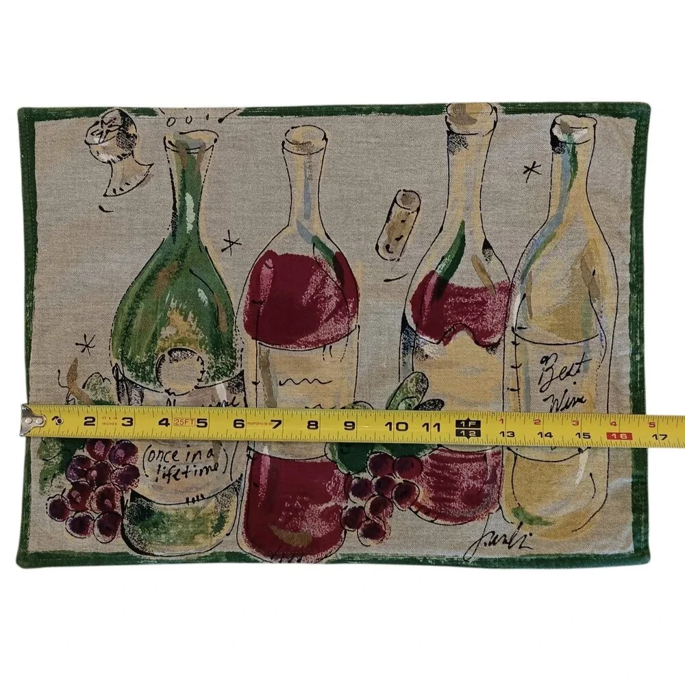 2 Wine Themed Placemats & 1 Napkin Or Bread Liner By Julia Junkin Cotton Vintage